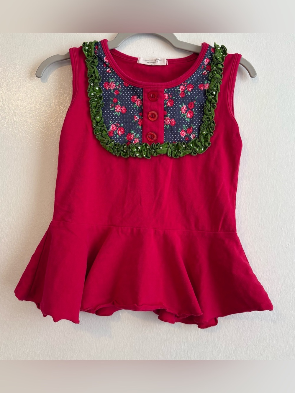 Girls Pink Peplum Tank Top with Floral Design size 6